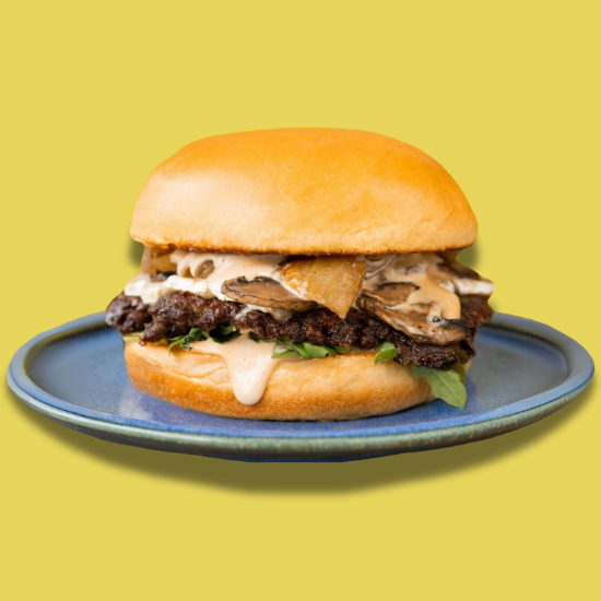 Brie & Mushrooms Halal Burger - Specialty Burger at JOYO Montreal